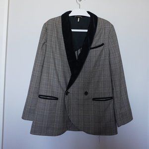 Free People Plaid Fall Blazer w/ Velvet Trim- (Oversized) Size "Small"